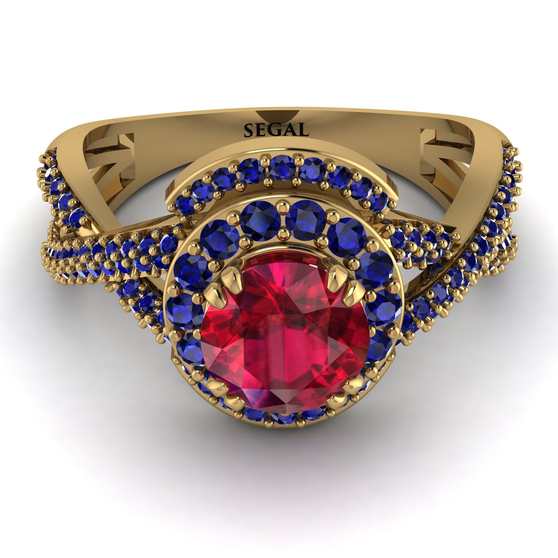 Unique Ruby Halo Engagement Ring - Jessica No. 70