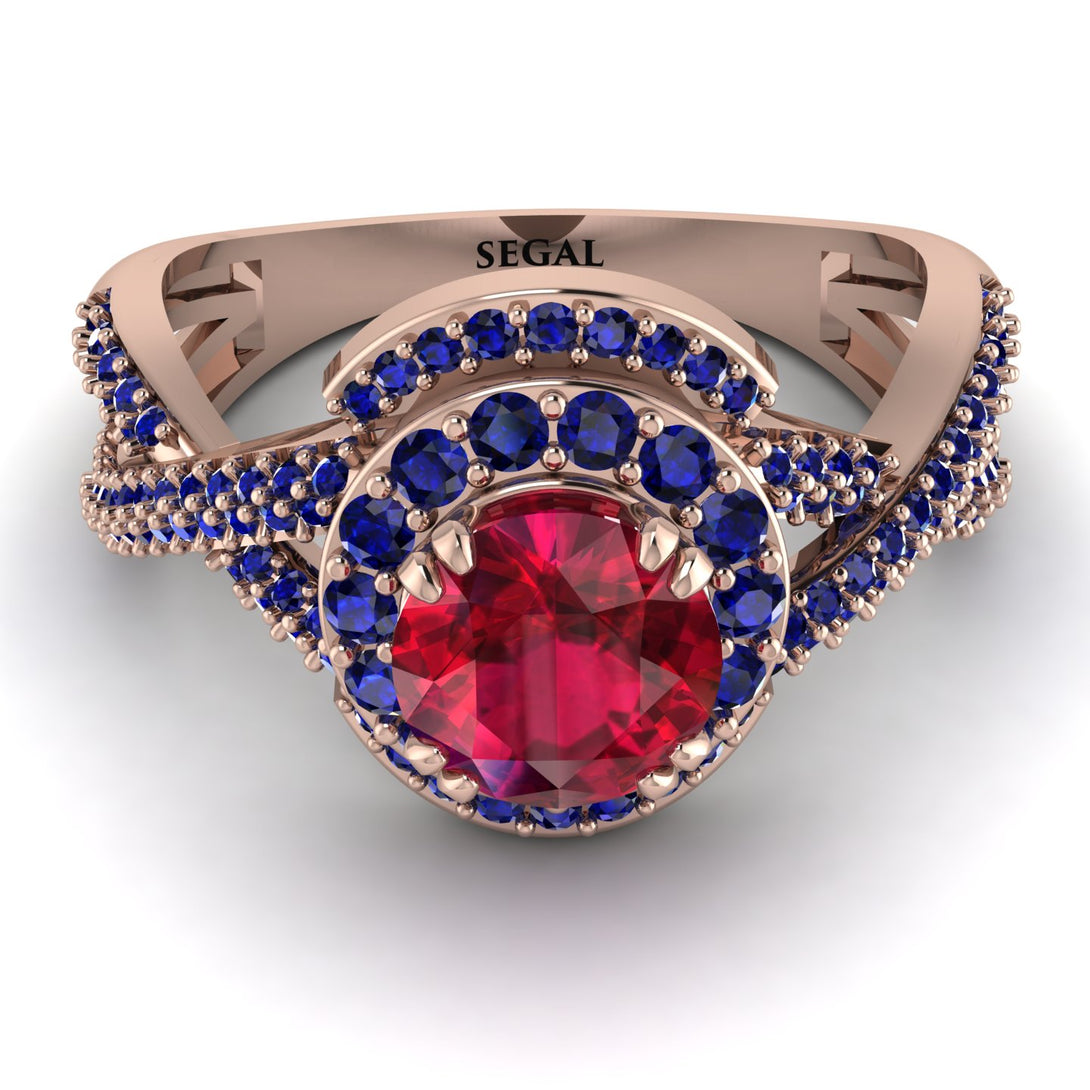 Unique Ruby Halo Engagement Ring - Jessica No. 71