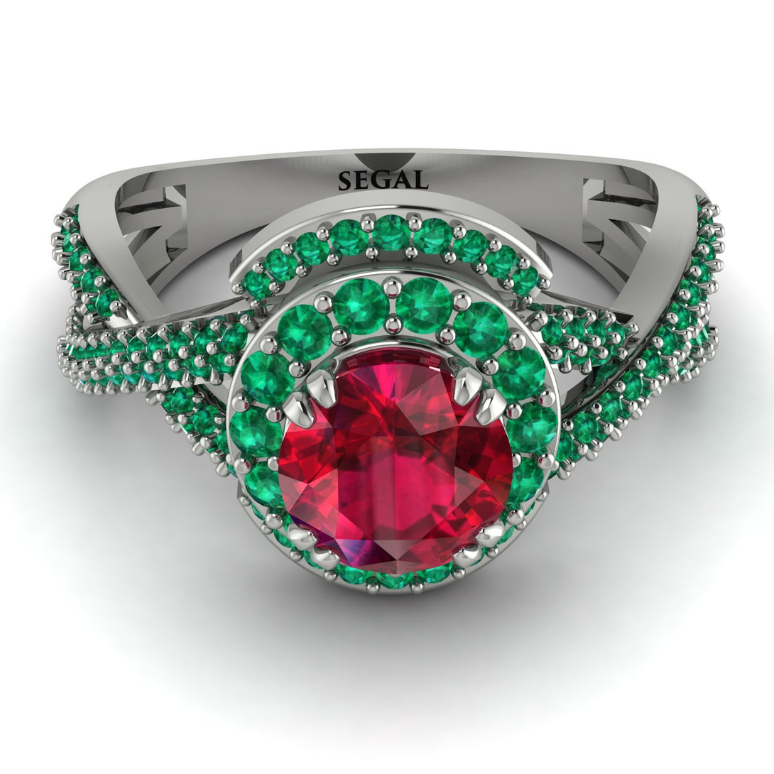 Unique Ruby Halo Engagement Ring - Jessica No. 27