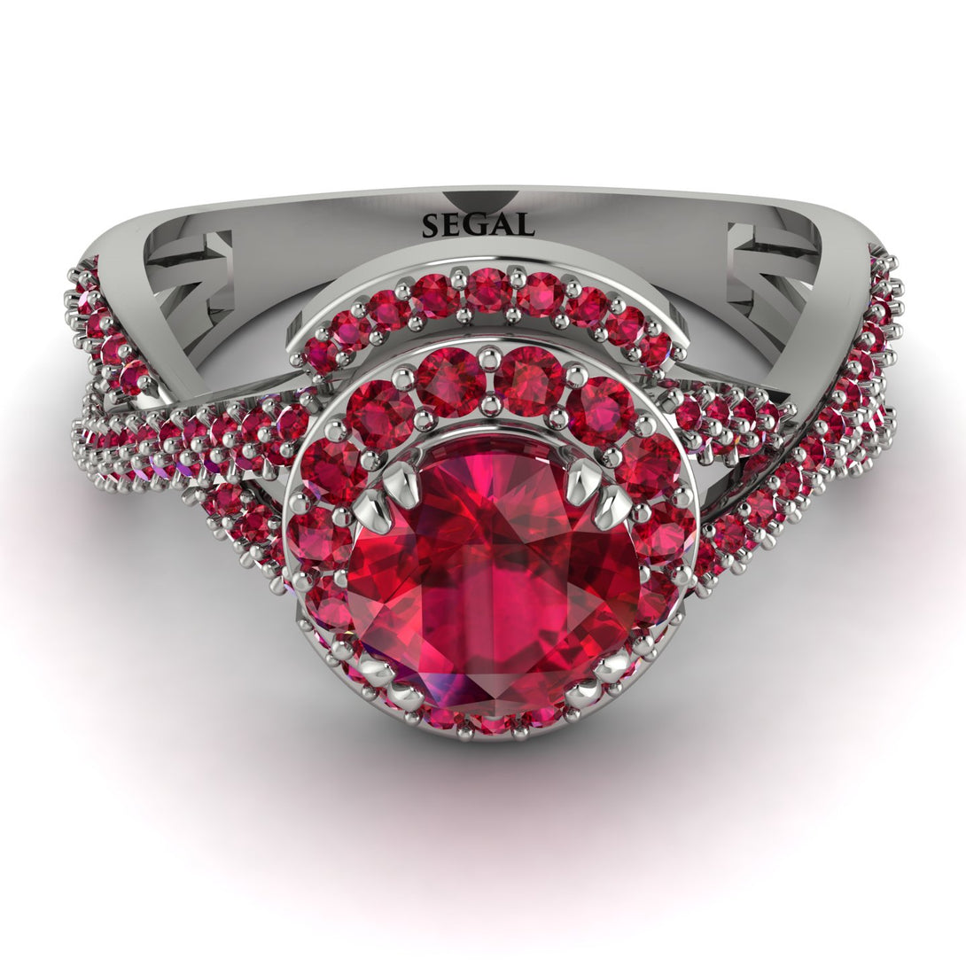 Unique Ruby Halo Engagement Ring - Jessica No. 57