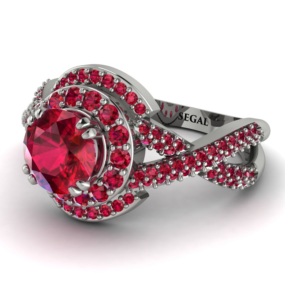 Unique Ruby Halo Engagement Ring - Jessica No. 57