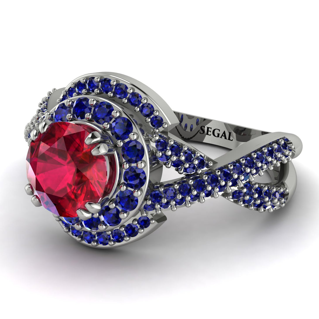 Unique Ruby Halo Engagement Ring - Jessica No. 72