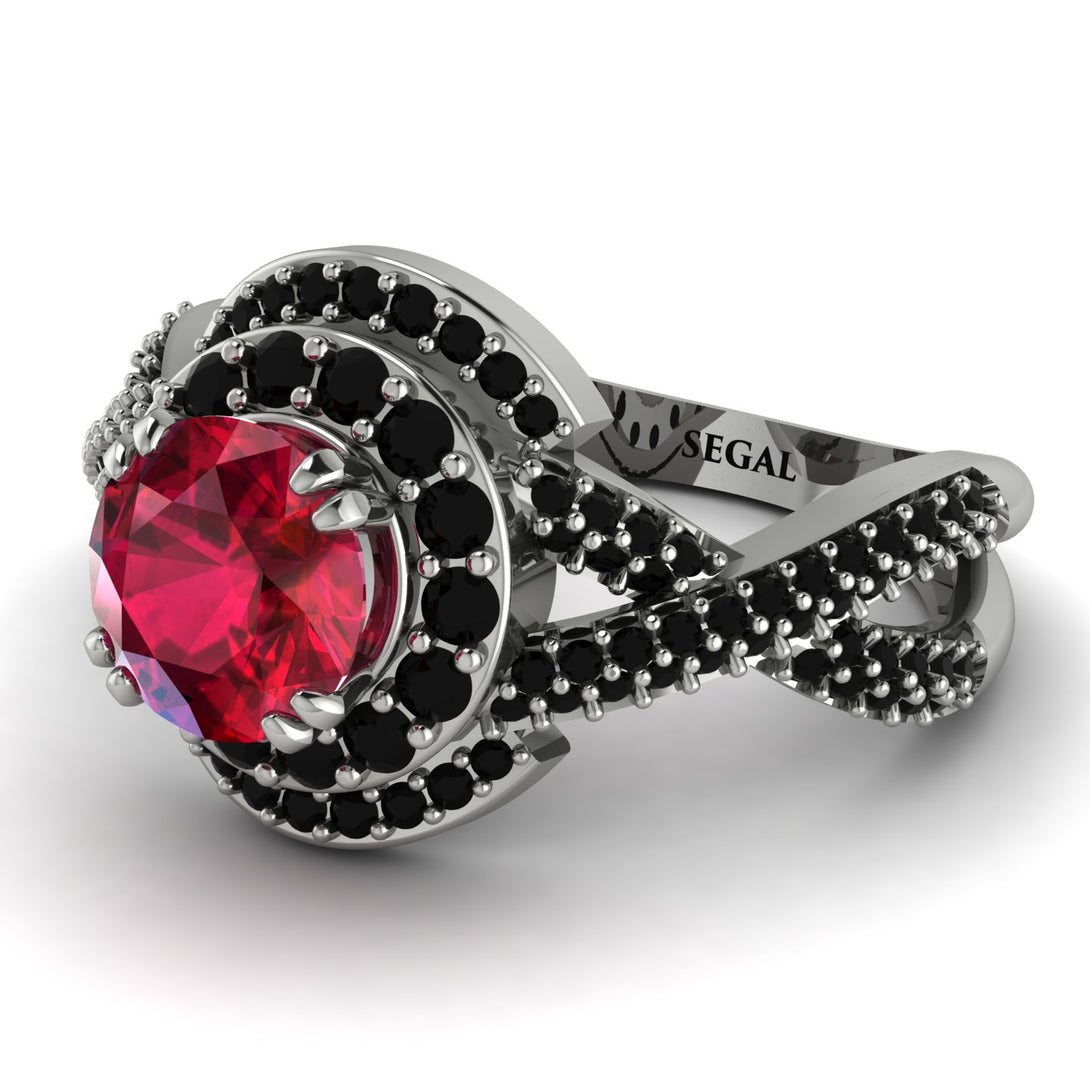 Unique Ruby Halo Engagement Ring - Jessica No. 42