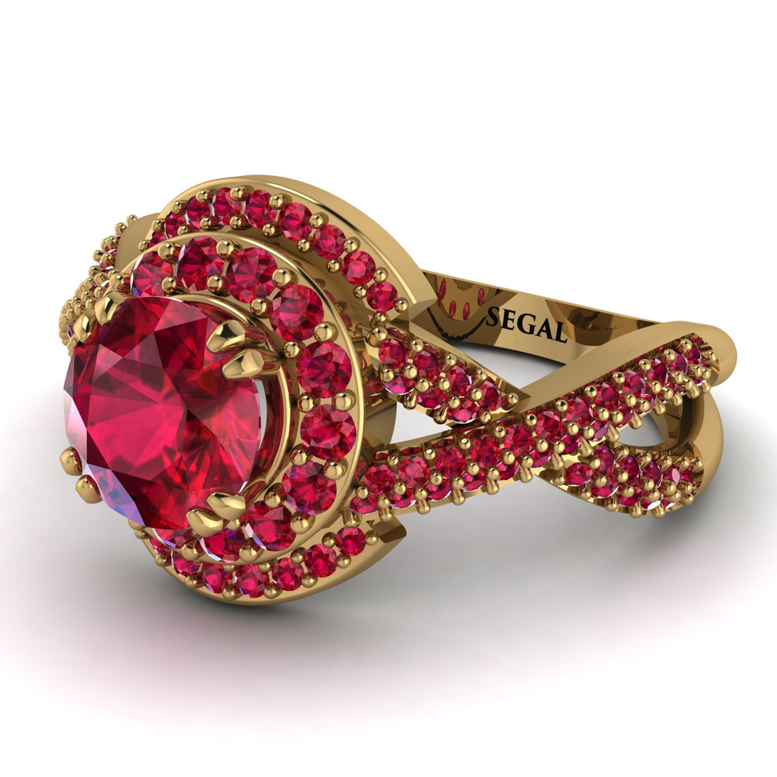 Unique Ruby Halo Engagement Ring - Jessica No. 55
