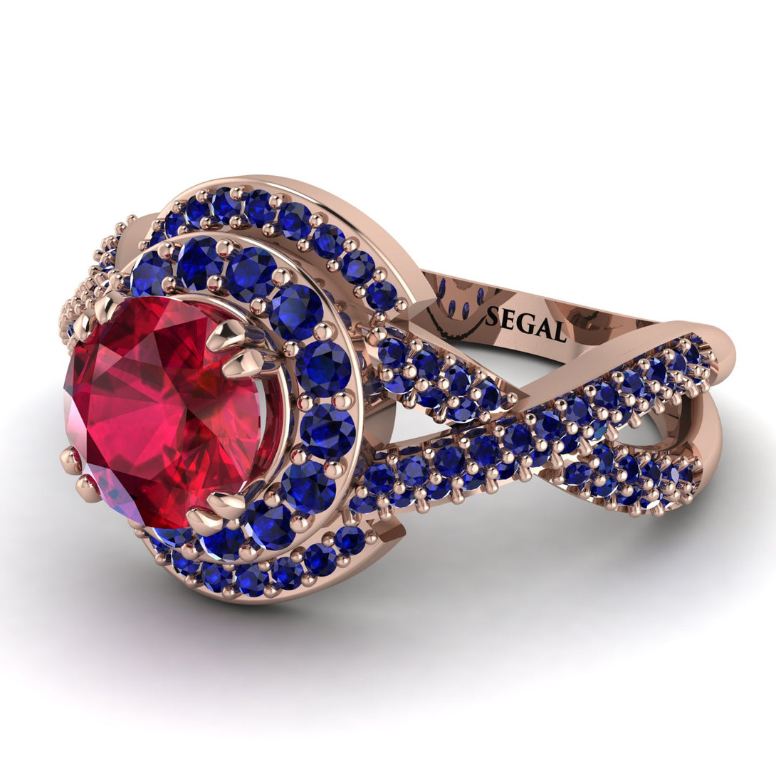 Unique Ruby Halo Engagement Ring - Jessica No. 71
