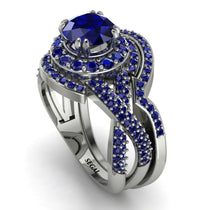 Unique Sapphire Halo Bridal Set - Jessica No. 75 image 1