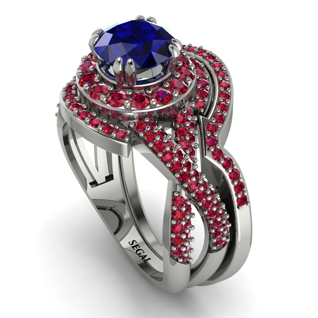 Unique Sapphire Halo Bridal Set - Jessica No. 60