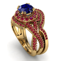 Unique Sapphire Halo Bridal Set - Jessica No. 58 image 1