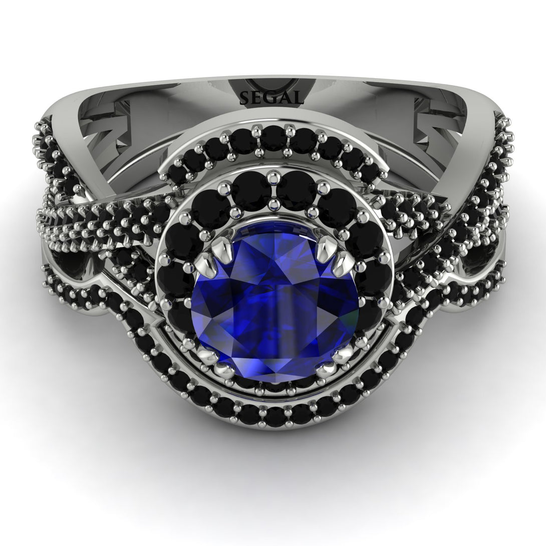 Unique Sapphire Halo Bridal Set - Jessica No. 45