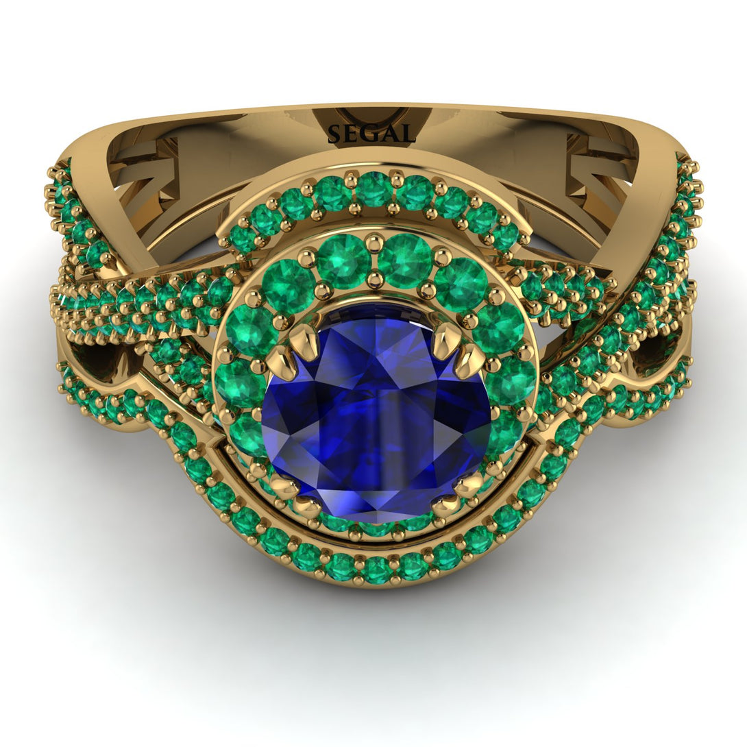 Unique Sapphire Halo Bridal Set - Jessica No. 28