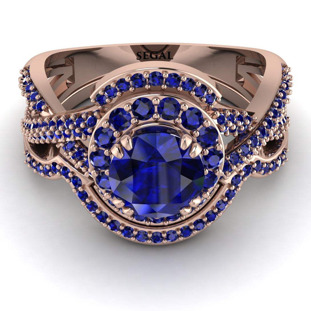 Unique Sapphire Halo Bridal Set - Jessica No. 74