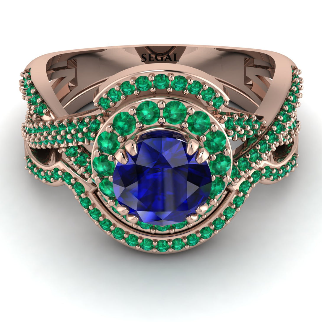 Unique Sapphire Halo Bridal Set - Jessica No. 29