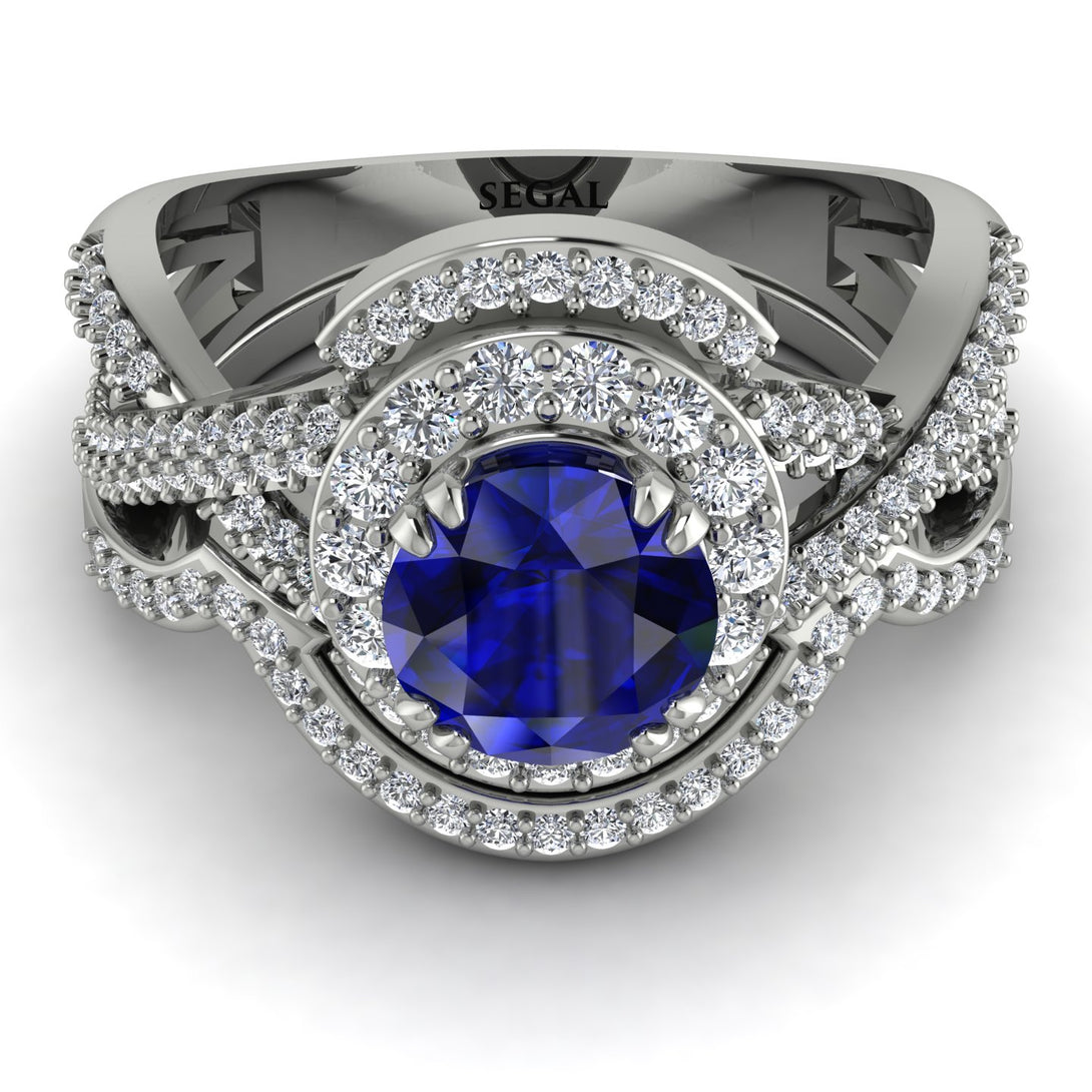 Unique Sapphire Halo Bridal Set - Jessica No. 15