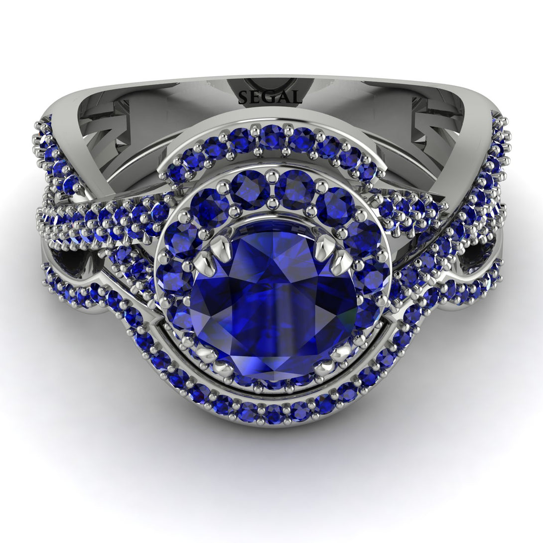 Unique Sapphire Halo Bridal Set - Jessica No. 75