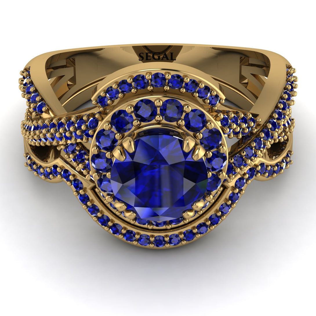 Unique Sapphire Halo Bridal Set - Jessica No. 73