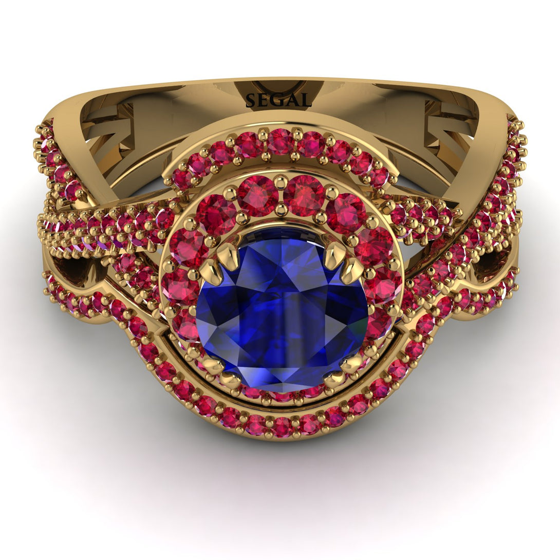 Unique Sapphire Halo Bridal Set - Jessica No. 58