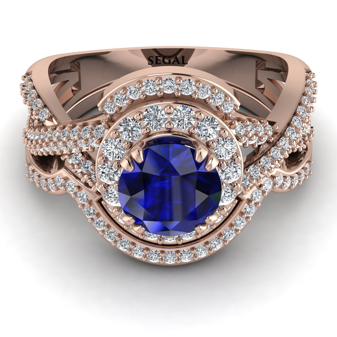 Unique Sapphire Halo Bridal Set - Jessica No. 14