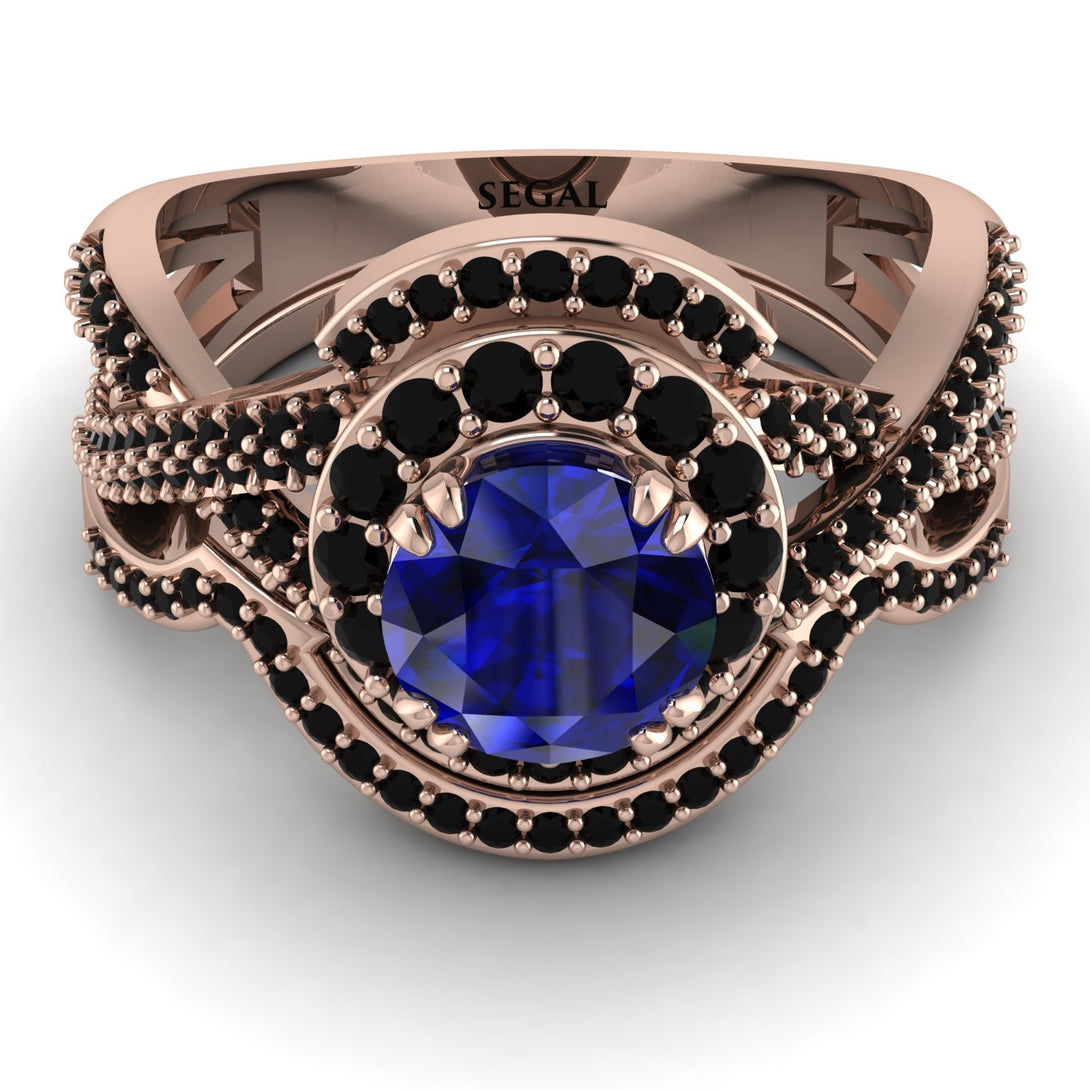 Unique Sapphire Halo Bridal Set - Jessica No. 44