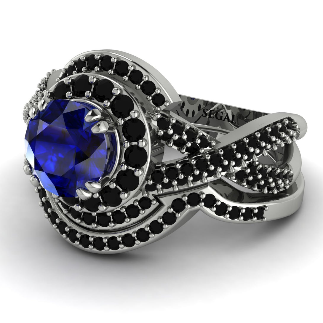 Unique Sapphire Halo Bridal Set - Jessica No. 45