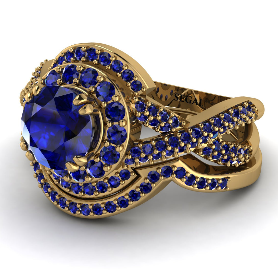 Unique Sapphire Halo Bridal Set - Jessica No. 73
