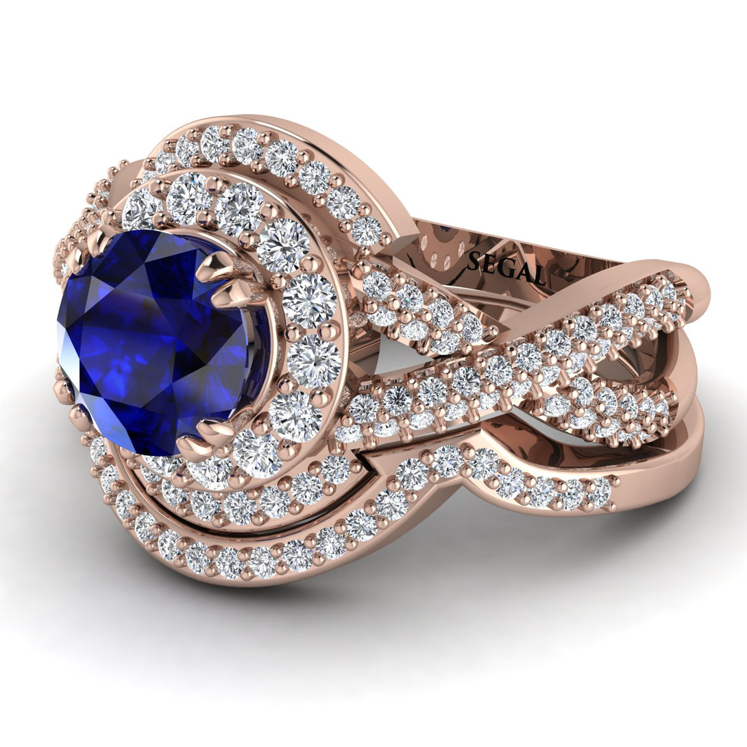 Unique Sapphire Halo Bridal Set - Jessica No. 14