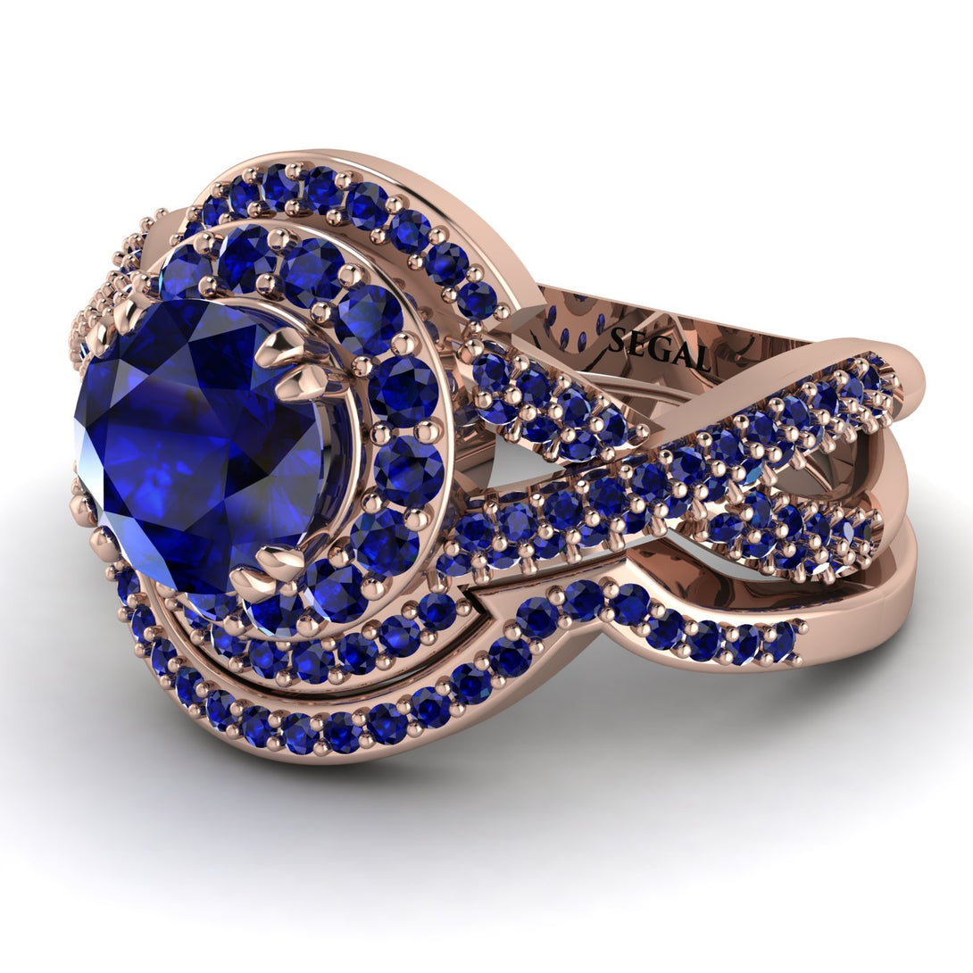 Unique Sapphire Halo Bridal Set - Jessica No. 74