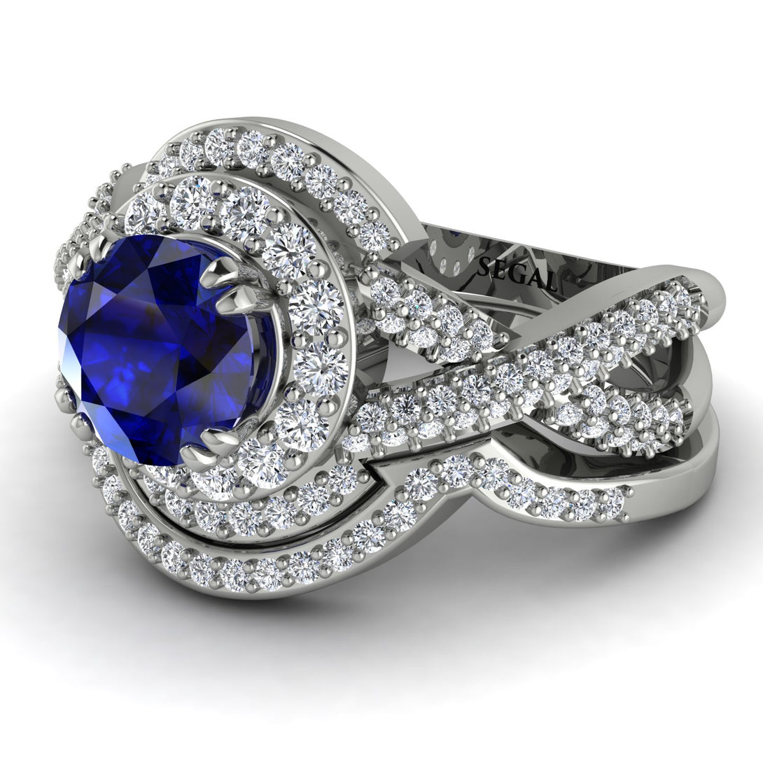 Unique Sapphire Halo Bridal Set - Jessica No. 15