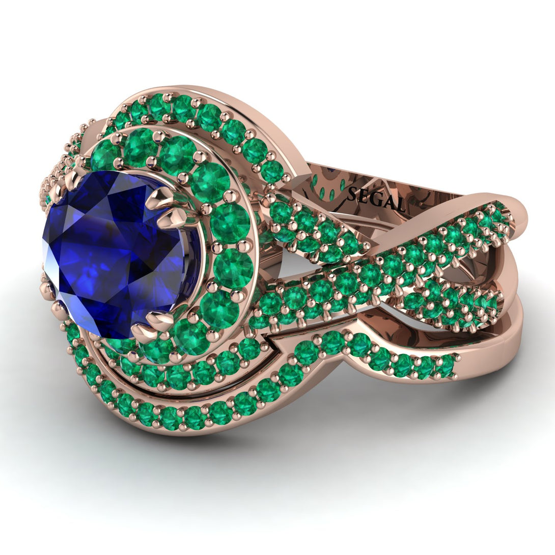 Unique Sapphire Halo Bridal Set - Jessica No. 29