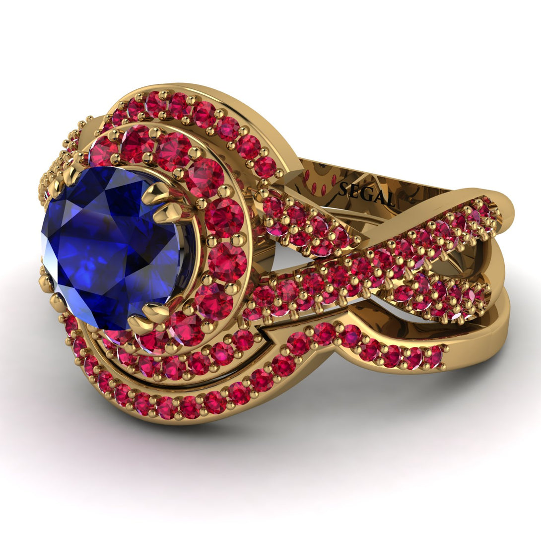 Unique Sapphire Halo Bridal Set - Jessica No. 58