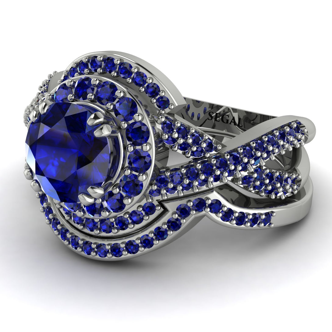 Unique Sapphire Halo Bridal Set - Jessica No. 75