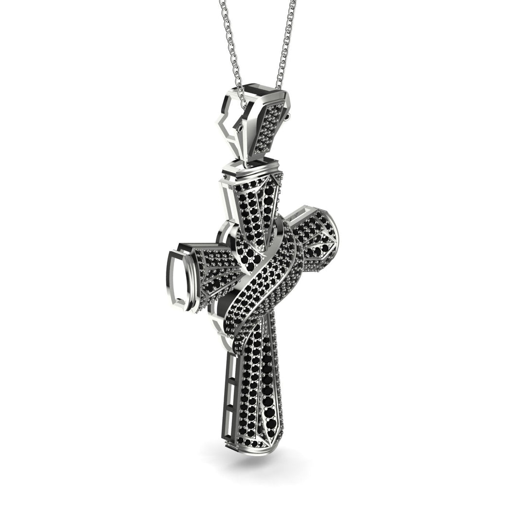 Unique Swirling Black Diamond Cross Pendant - Patrick No. 9