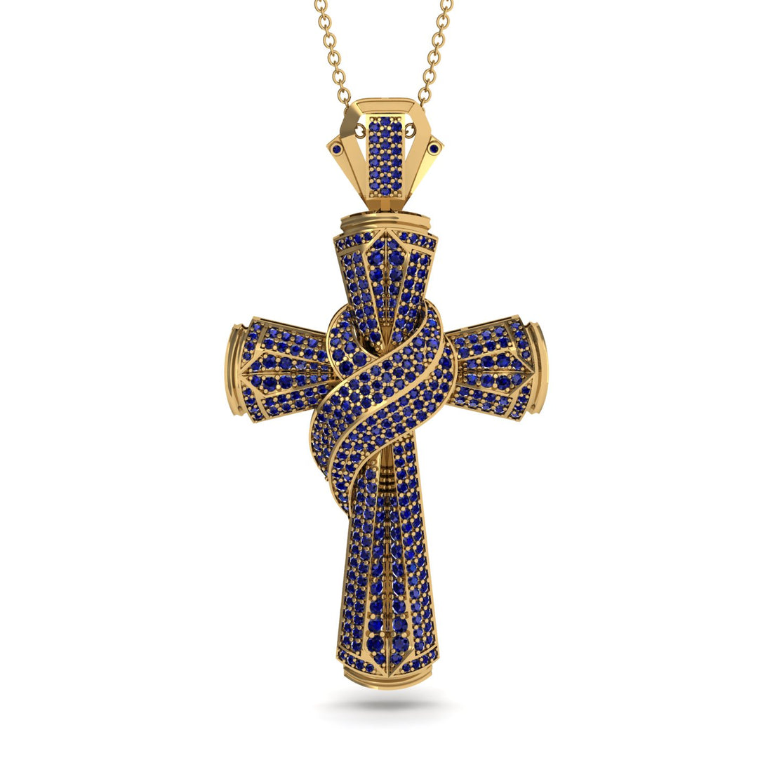 Unique Swirling Sapphire Cross Pendant - Patrick No. 13