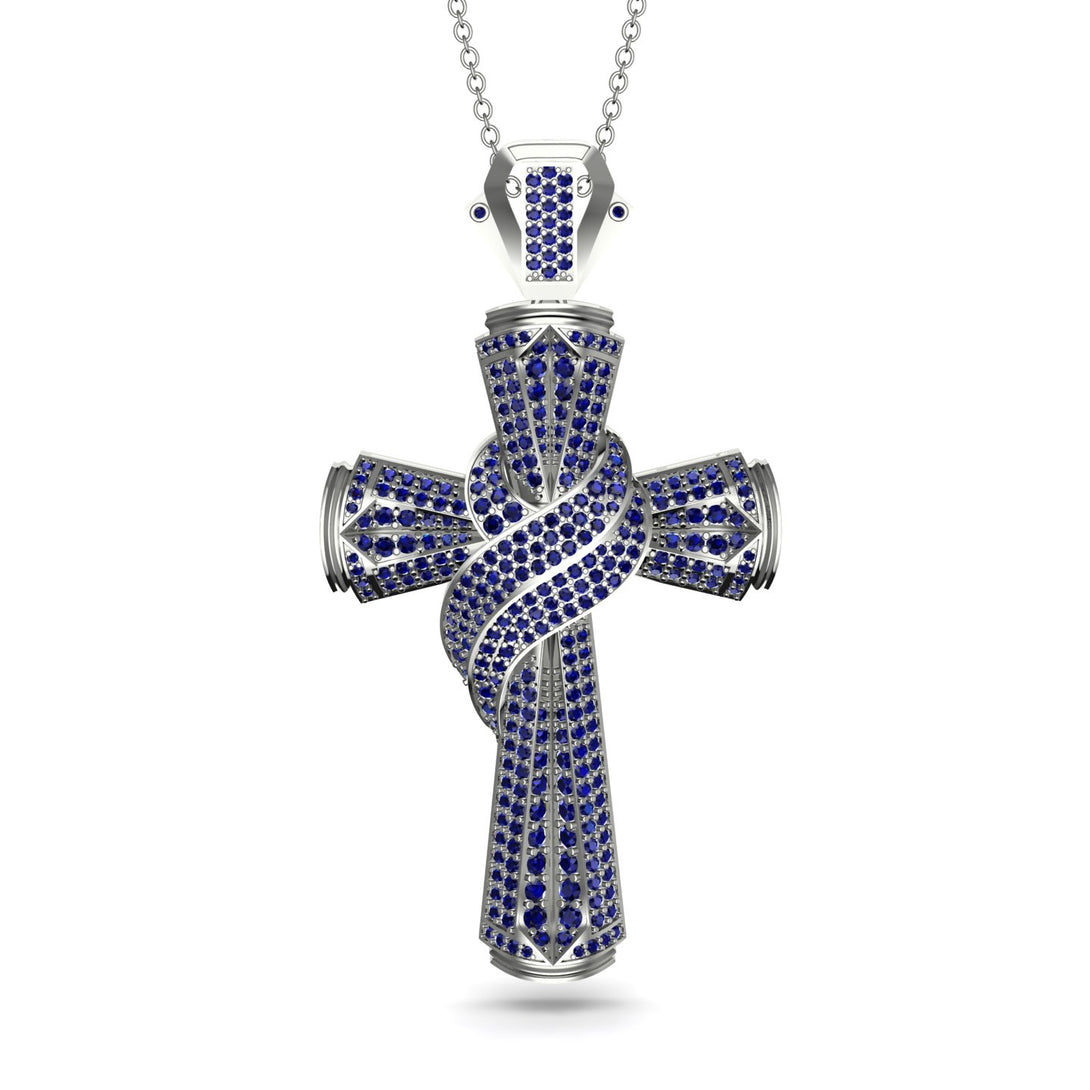 Unique Swirling Sapphire Cross Pendant - Patrick No. 15