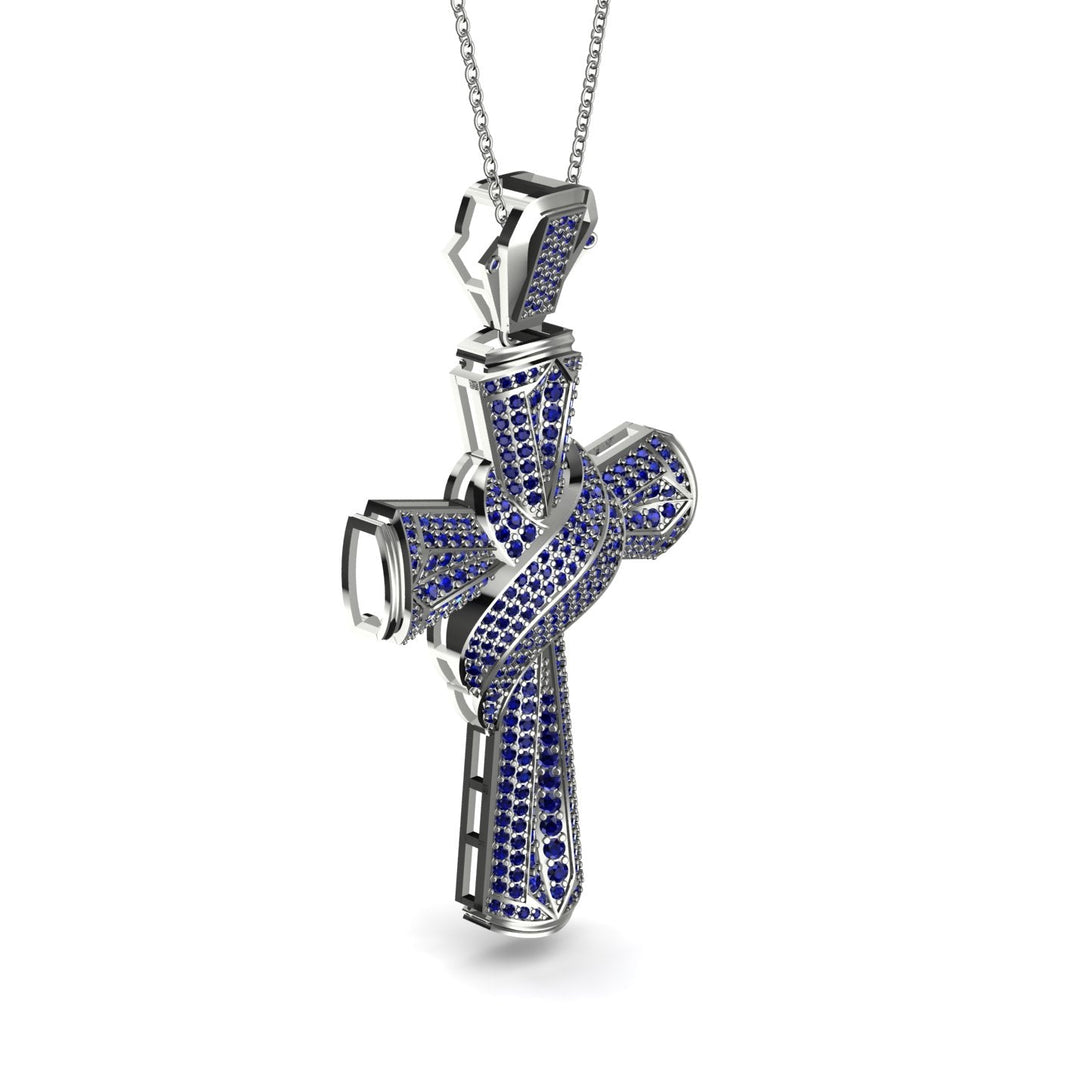Unique Swirling Sapphire Cross Pendant - Patrick No. 15