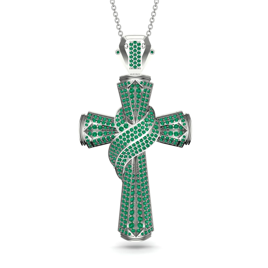 Unique Swirling Emerald Cross Pendant - Patrick No. 6