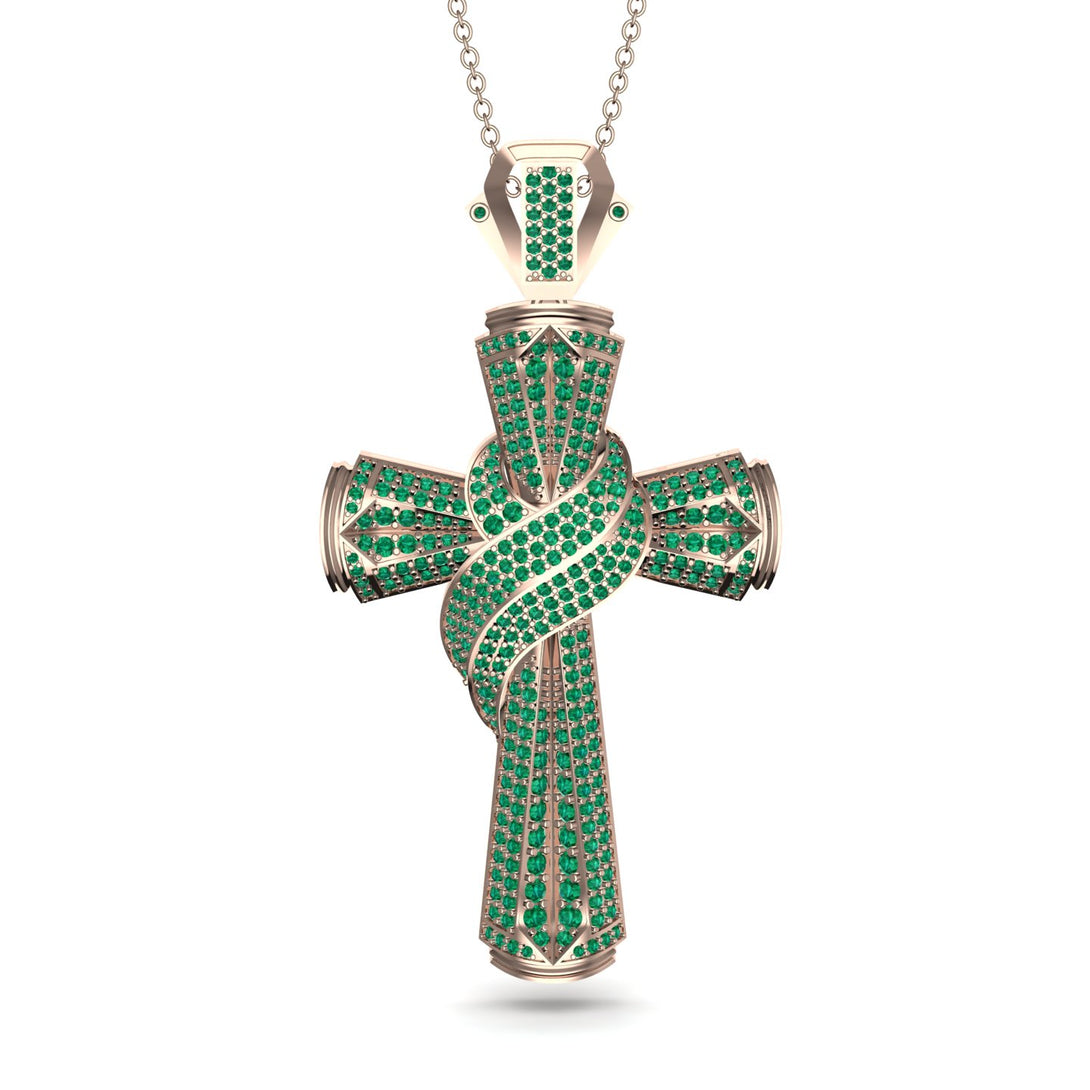 Unique Swirling Emerald Cross Pendant - Patrick No. 5