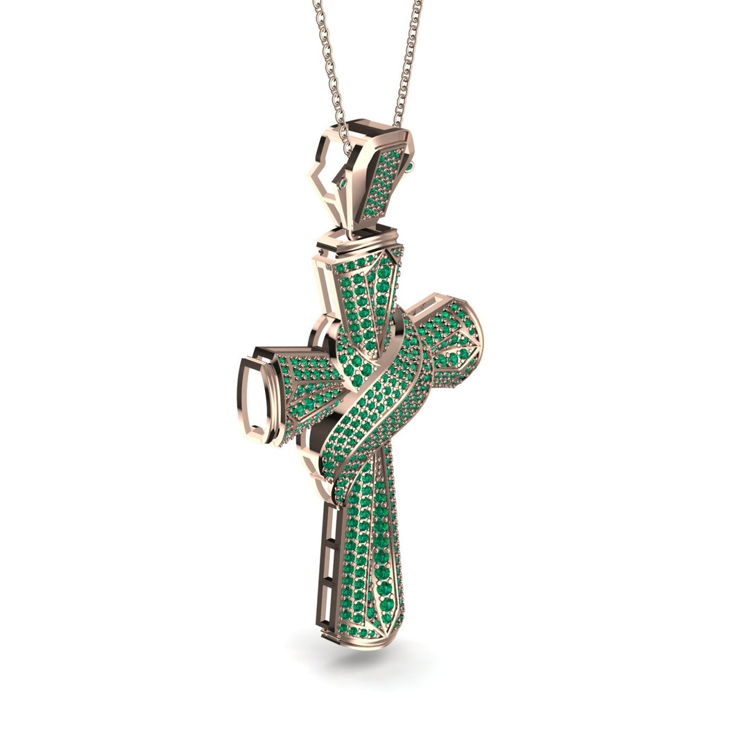 Unique Swirling Emerald Cross Pendant - Patrick No. 5