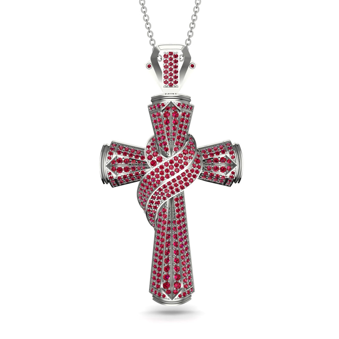 Unique Swirling Ruby Cross Pendant - Patrick No. 12