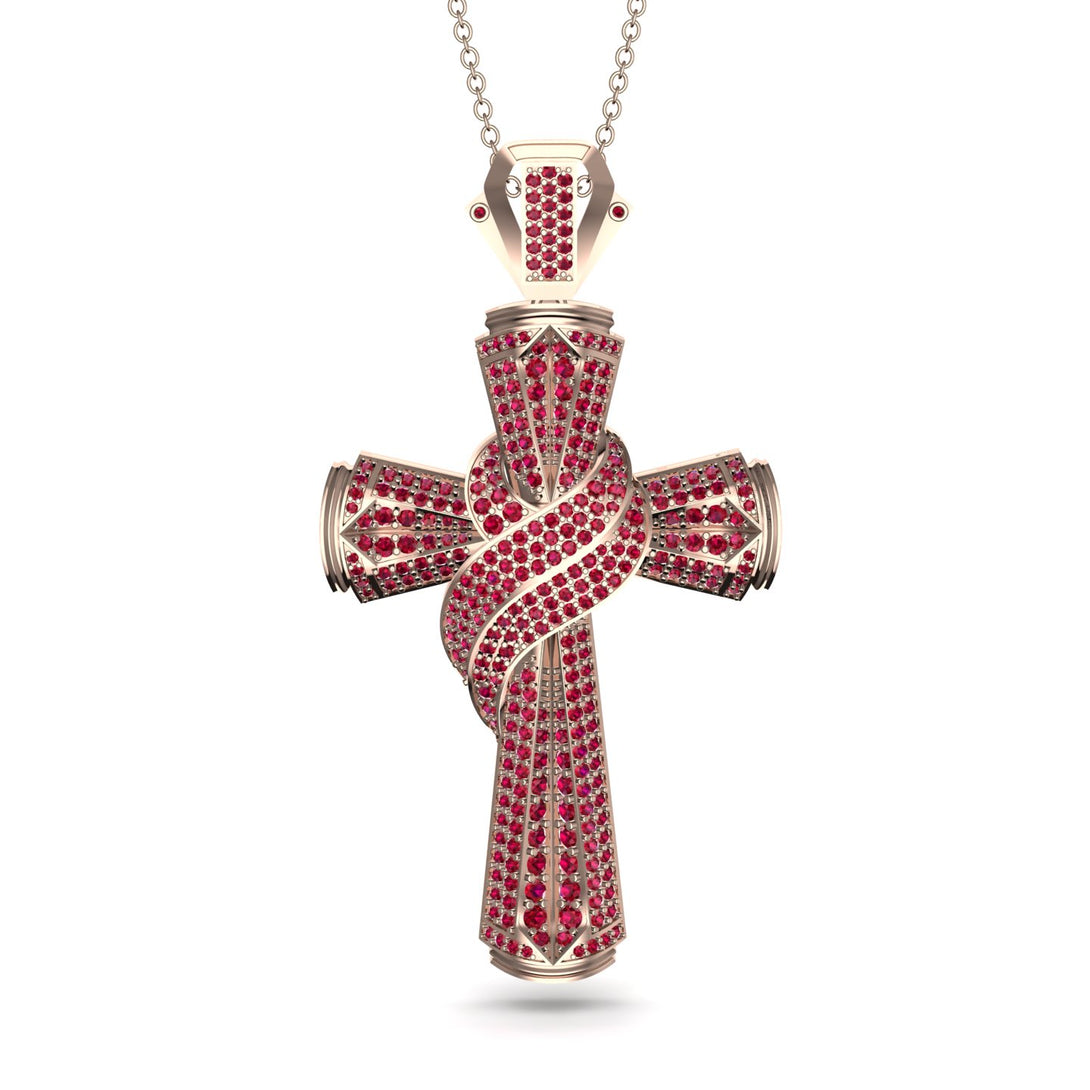 Unique Swirling Ruby Cross Pendant - Patrick No. 11