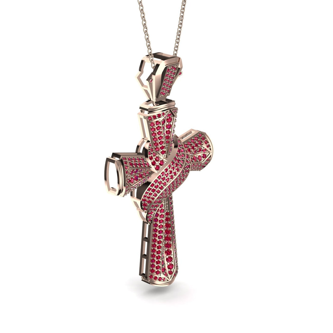 Unique Swirling Ruby Cross Pendant - Patrick No. 11