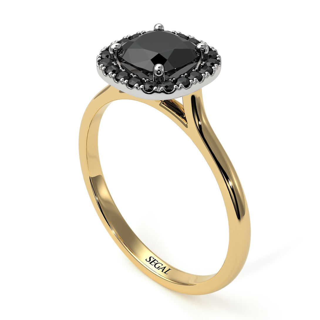 Two Tones Vintage Classic Halo Cushion Black Diamond Ring - Skylar No. 80