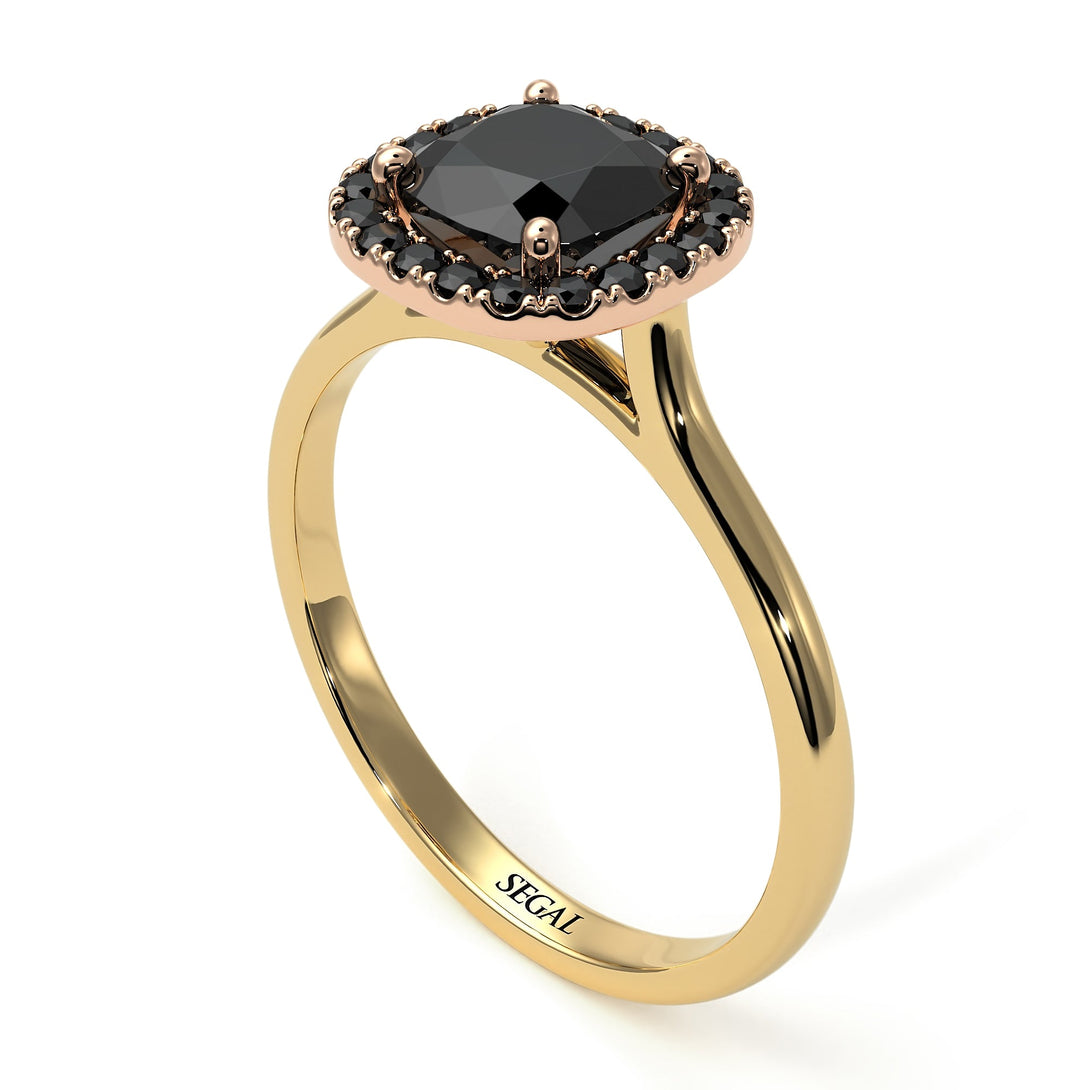 Two Tones Vintage Classic Halo Cushion Black Diamond Ring - Skylar No. 79