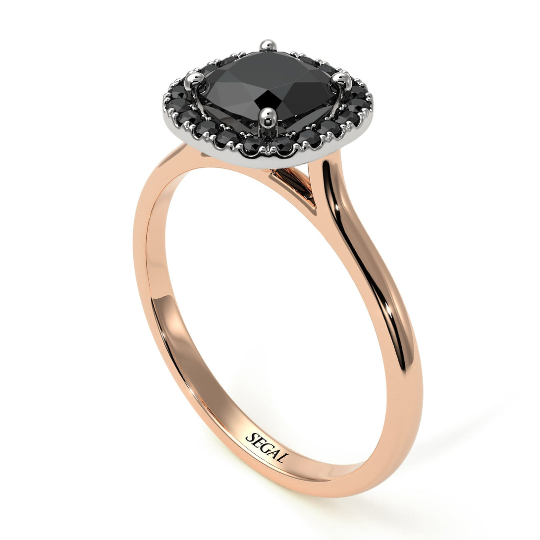 Two Tones Vintage Classic Halo Cushion Black Diamond Ring - Skylar No. 81