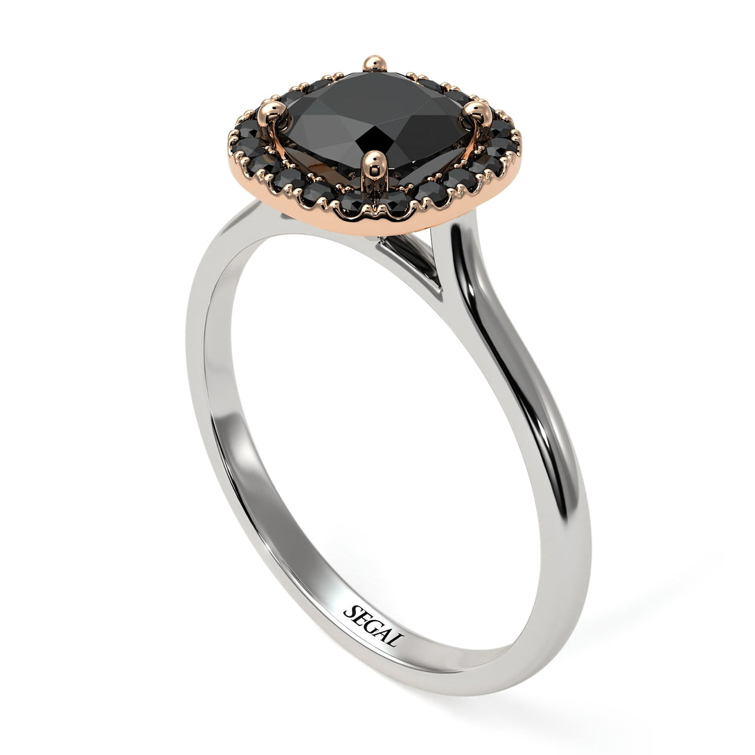 Two Tones Vintage Classic Halo Cushion Black Diamond Ring - Skylar No. 81