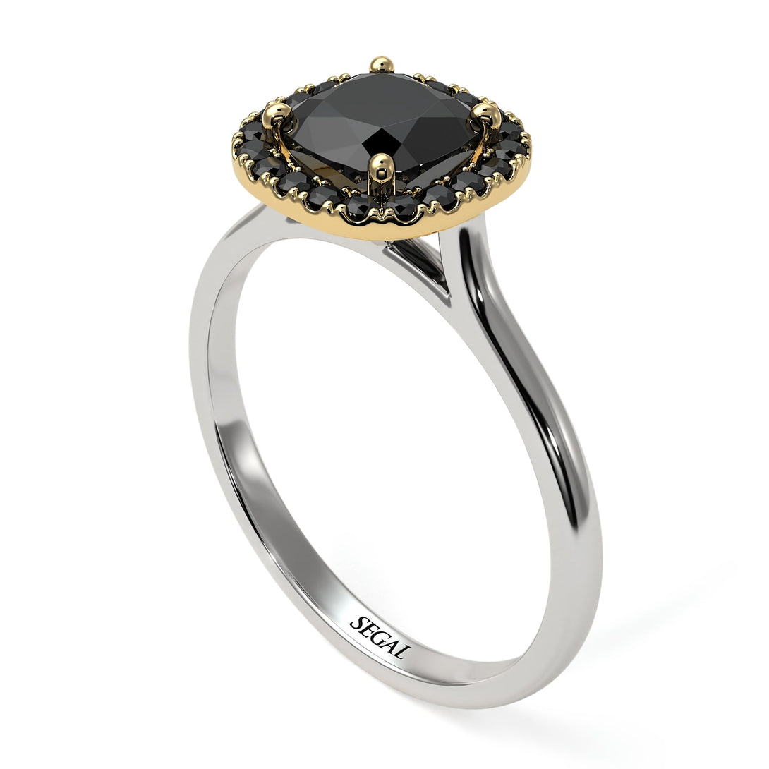 Two Tones Vintage Classic Halo Cushion Black Diamond Ring - Skylar No. 80
