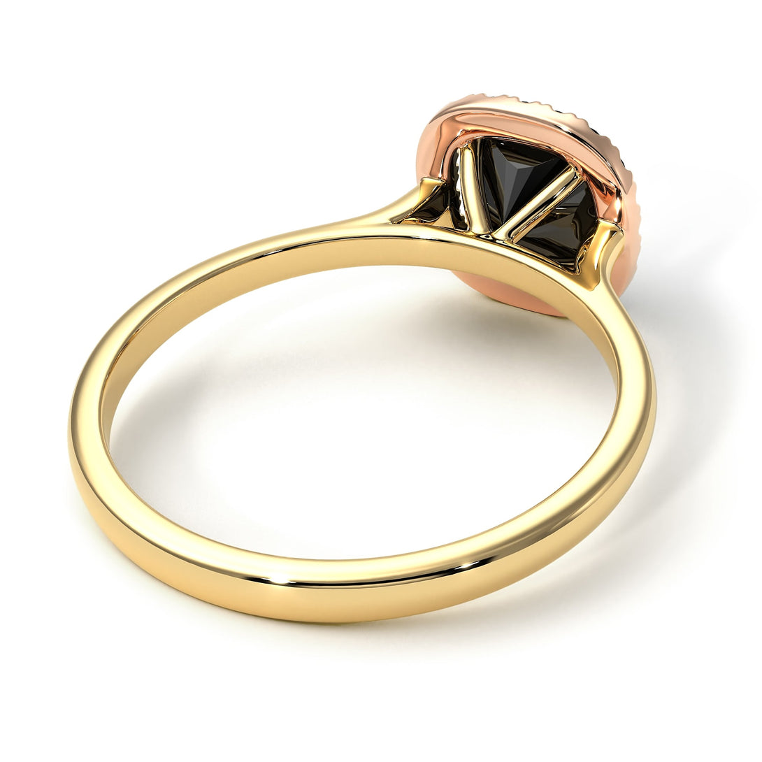 Two Tones Vintage Classic Halo Cushion Black Diamond Ring - Skylar No. 79