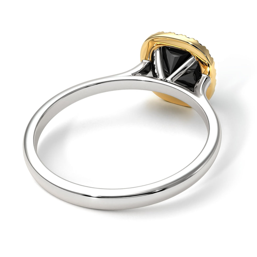 Two Tones Vintage Classic Halo Cushion Black Diamond Ring - Skylar No. 80