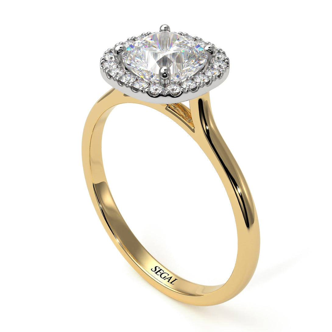 Two Tones Vintage Classic Halo Cushion Diamond Ring - Skylar No. 77