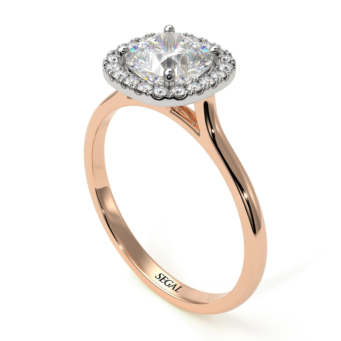 Two Tones Vintage Classic Halo Cushion Diamond Ring - Skylar No. 78