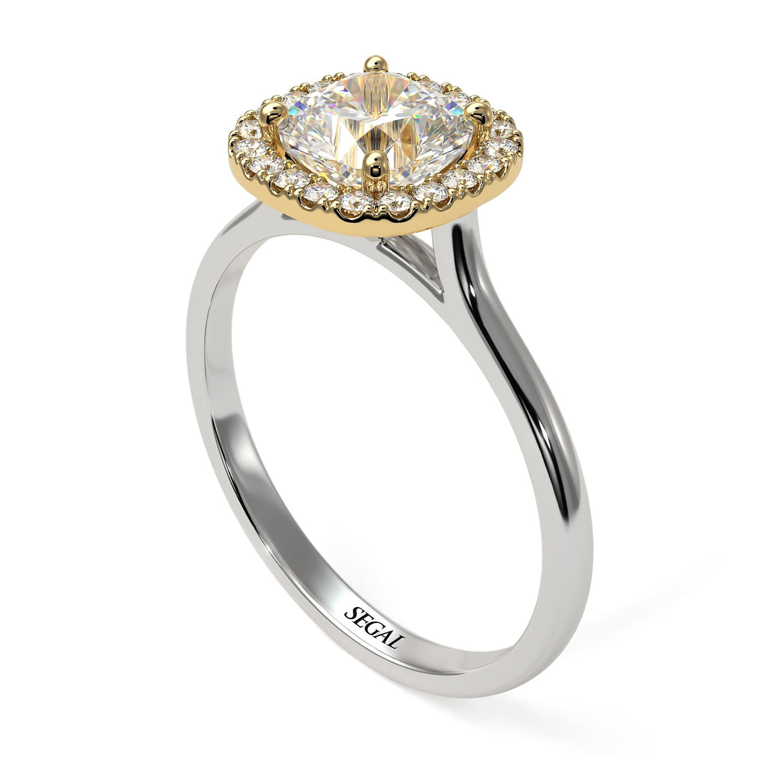Two Tones Vintage Classic Halo Cushion Diamond Ring - Skylar No. 77